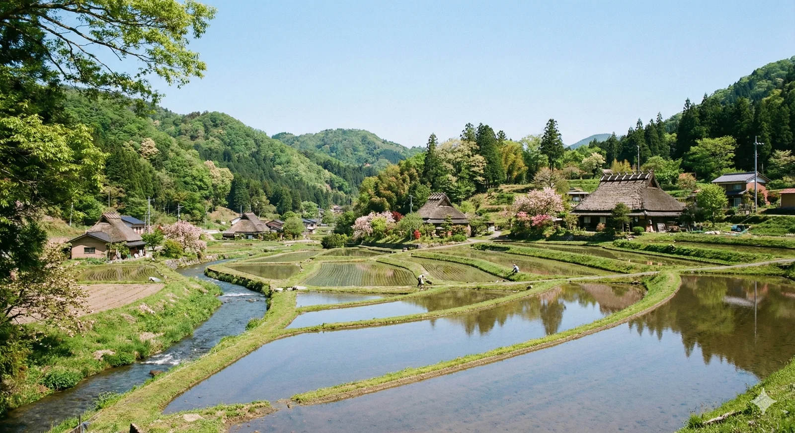 凪里町の夕暮れ全景